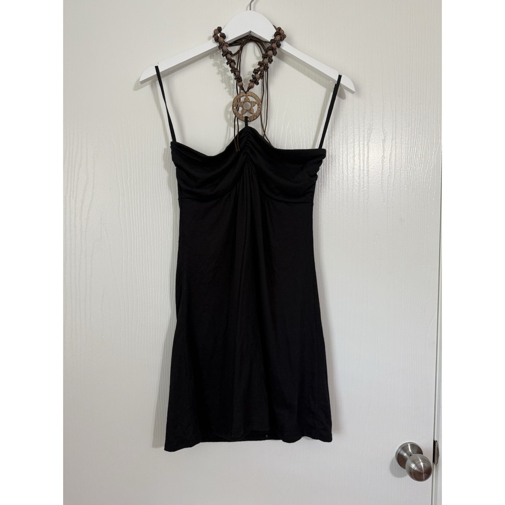 Ocean Drive Size Medium Black Y2K Halter Dress Beach Cover Up Boho Festival 90s